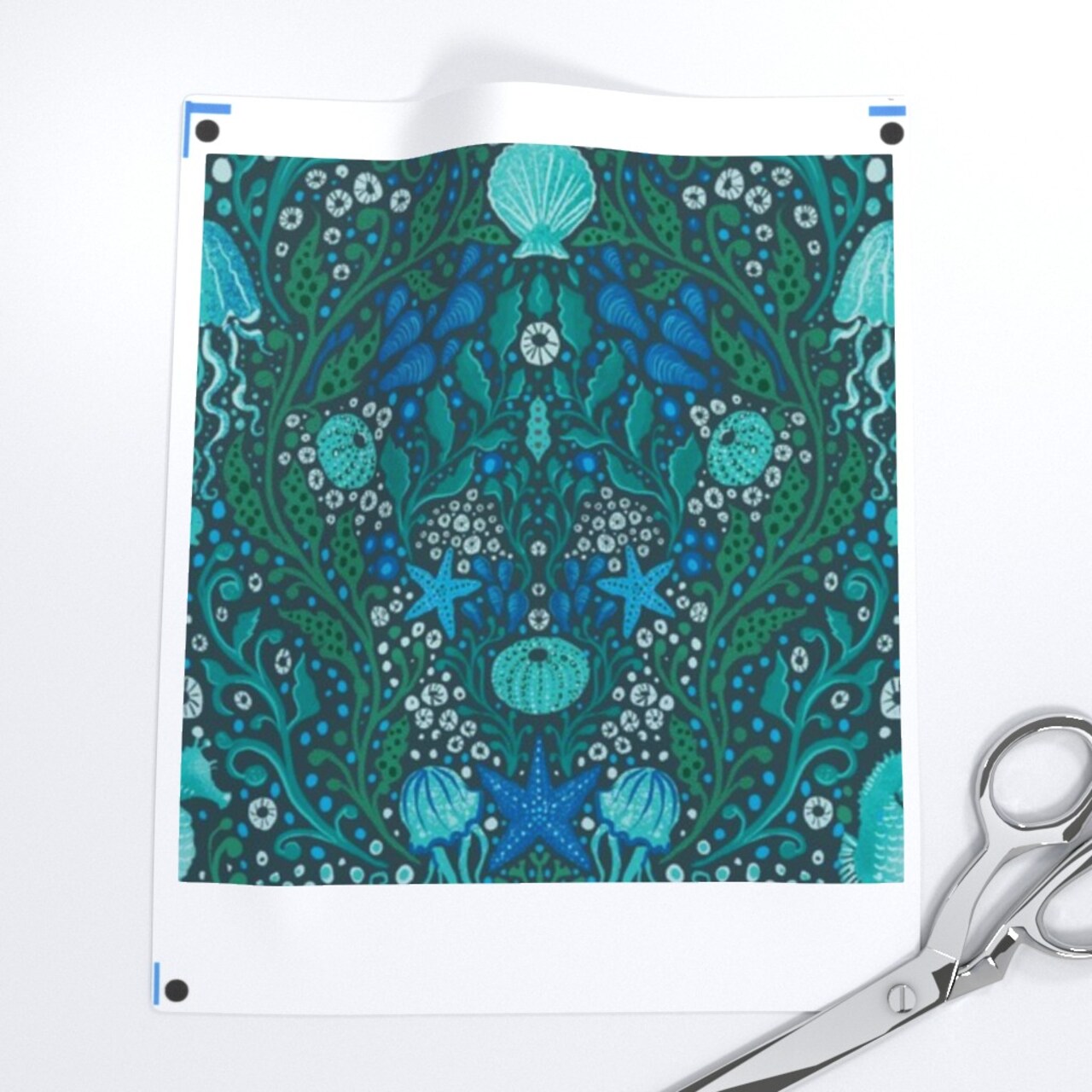 Blue Small Scale Ocean Aquatic Life Seahorses Seaweed Aqua Water Beach Coastal Jellyfish Sea Urchin Custom Removable Wallpaper by Spoonflower Peel & Stick Wallpaper 2FT Wide